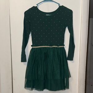 Green Long Sleeve Dress with Gold Accents